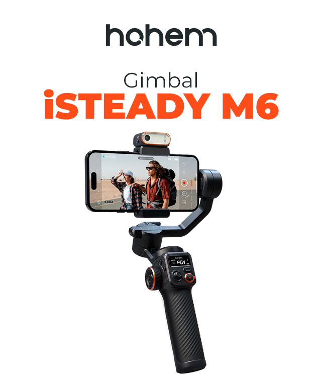 O Gimbal Hohem iSteady M6 é a chave para uma gravação sem tremores. Ele garante que suas filmagens sejam sempre suaves e profissionais, fazendo com que seu conteúdo se destaque pela qualidade cinematográfica.